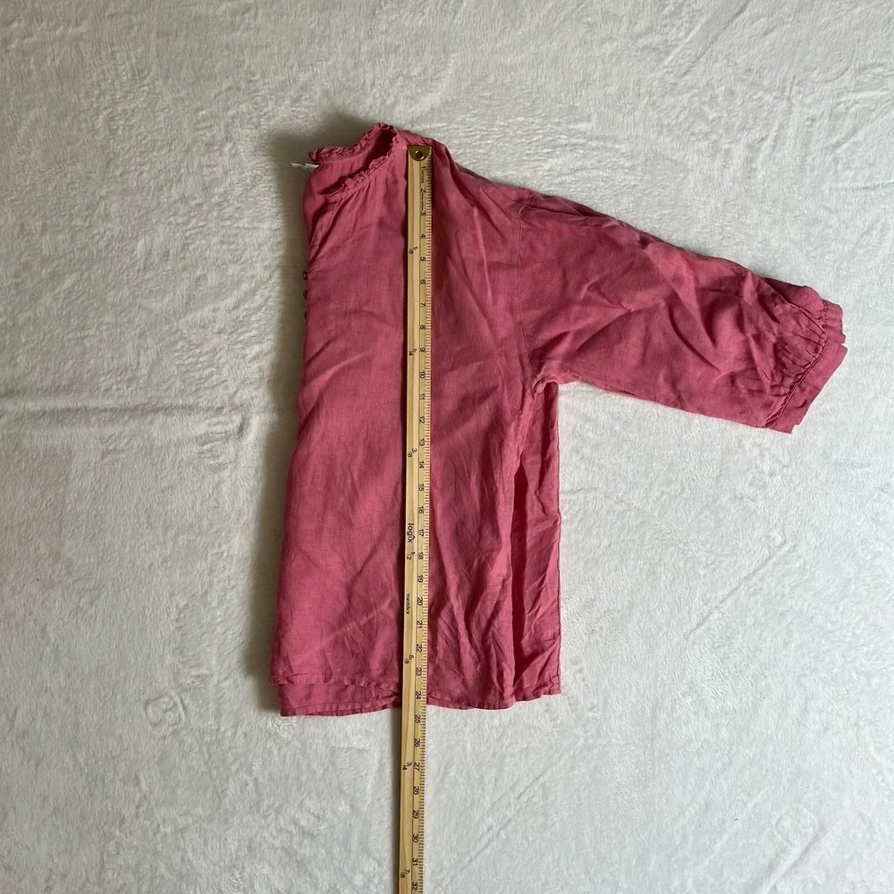 J Jill Womens Linen Ruffle Blouse S‎ Pink Cottagecore Romantic Resort Breathable